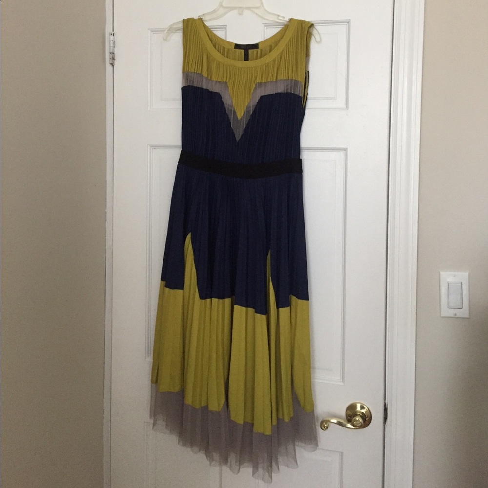 Blue and yellow pleated dress